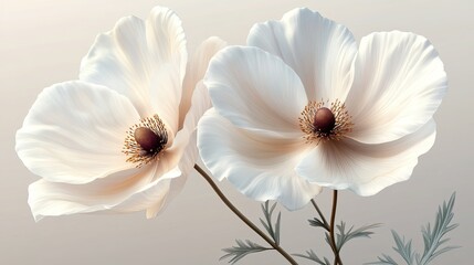 Fototapeta premium Elegant Creamy White Flowers Botanical Illustration Soft Pastel Hues Delicate Petals Nature Inspired Floral Art Print Romantic Design Beautiful 