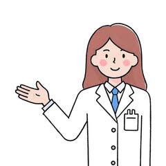Fototapeta premium A friendly female doctor warmly welcomes you with a welcoming gesture, in a simple, clean illustration style.
