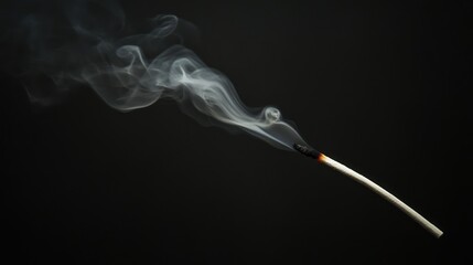 Matchstick burning, smoke, dark background.  Use Stock photo for educational purposes