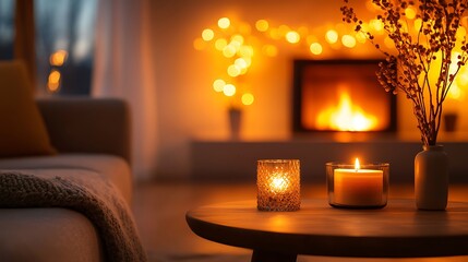 Cozy evening by fireplace