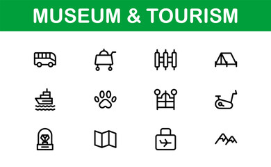 Fototapeta premium Essential Museum and Tourism Icon Set Vector Illustration. Includes Icons for Travel, Exhibits, and Landmarks to Create Engaging and Cultural Designs.
