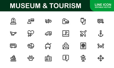 Essential Museum and Tourism Icon Set Vector Illustration. Includes Icons for Travel, Exhibits, and Landmarks to Create Engaging and Cultural Designs.