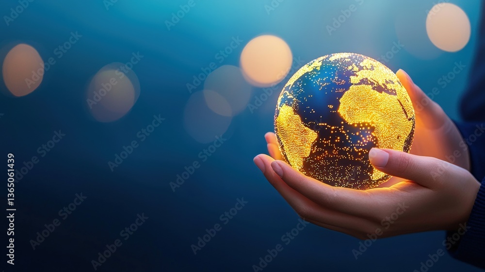Poster a person holds a glowing, illuminated globe, symbolizing global connectivity and exploration against