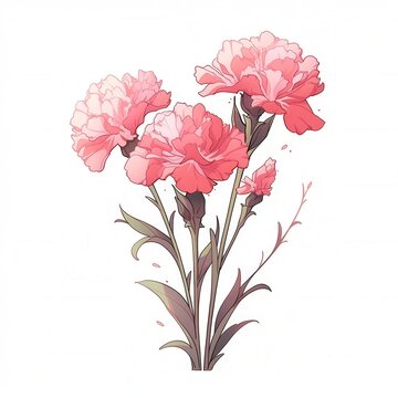 Pink Carnation Flowers on White Background