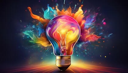 bright idea exploding with colorful inspiration and creativity