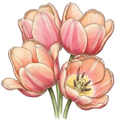 there are three pink flowers that are on a white background