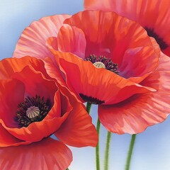 there are three red flowers that are in a vase