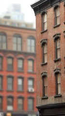 Naklejka premium Brick building, city street, NYC, blurred background, urban architecture, real estate