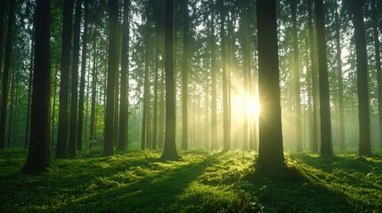 A magical forest where tree silhouettes have glowing ethereal leaves, Conifer,Tree,Gymnosperms,OrganismsForests