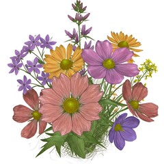 there is a drawing of a bouquet of flowers in a vase