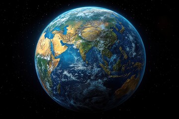 Fototapeta premium Detailed view of Earth highlighting continents and oceans from space at dusk