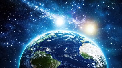 Obraz premium The Earth Nestled Under a Starry Sky, Illustrating the Immensity of the Universe and the Earth's Natural Beauty