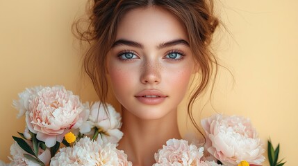 Fototapeta premium Romantic Beauty Portrait | Young Woman with Soft Floral Aesthetic
