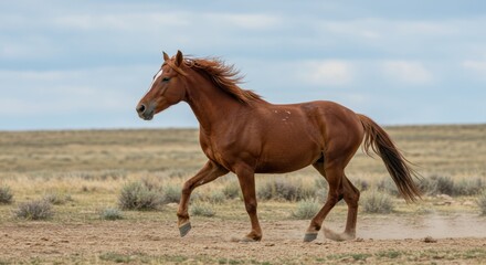 Obraz premium Wild Mustang Horse Running in Open Field