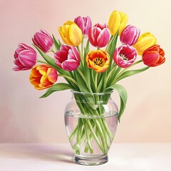 there is a painting of a vase with flowers in it