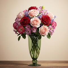 there is a vase of flowers on a table with a wall in the background