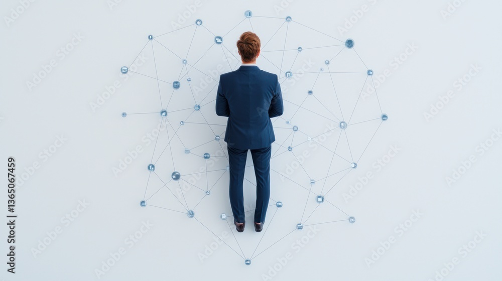 Poster Businessman Analyzing Connections and Data Visualization in Digital Network Environment