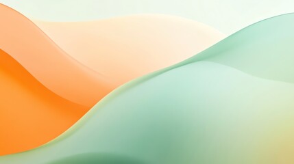 Abstract Wavy Background with Flowing Orange and Green Smooth Shapes