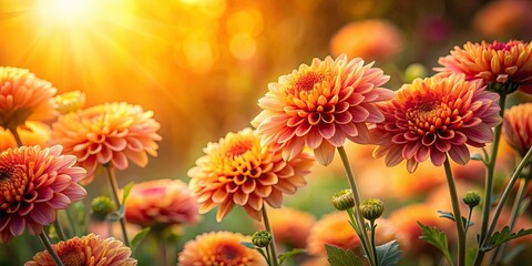 Backlit Chrysanthemum Blooms Silhouette, Flat Lay, High Depth of Field Photography