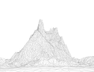 A mountain range is shown in black and white. The mountain range is very tall and has a very rocky appearance. The mountain range is located in a desert area