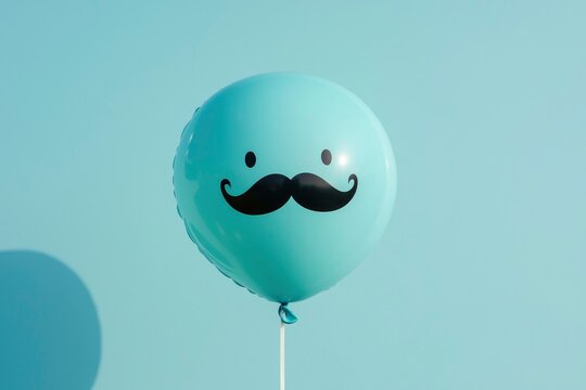 Sky blue balloon with eyes and mustache print. A simple, fun, and playful design