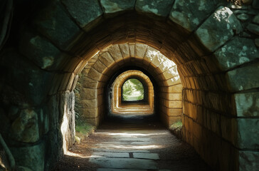 Obraz premium Epic Venture Through Majestic Ancient Stone Archway Illuminated by Historic Light and Timeless Beauty Excellence