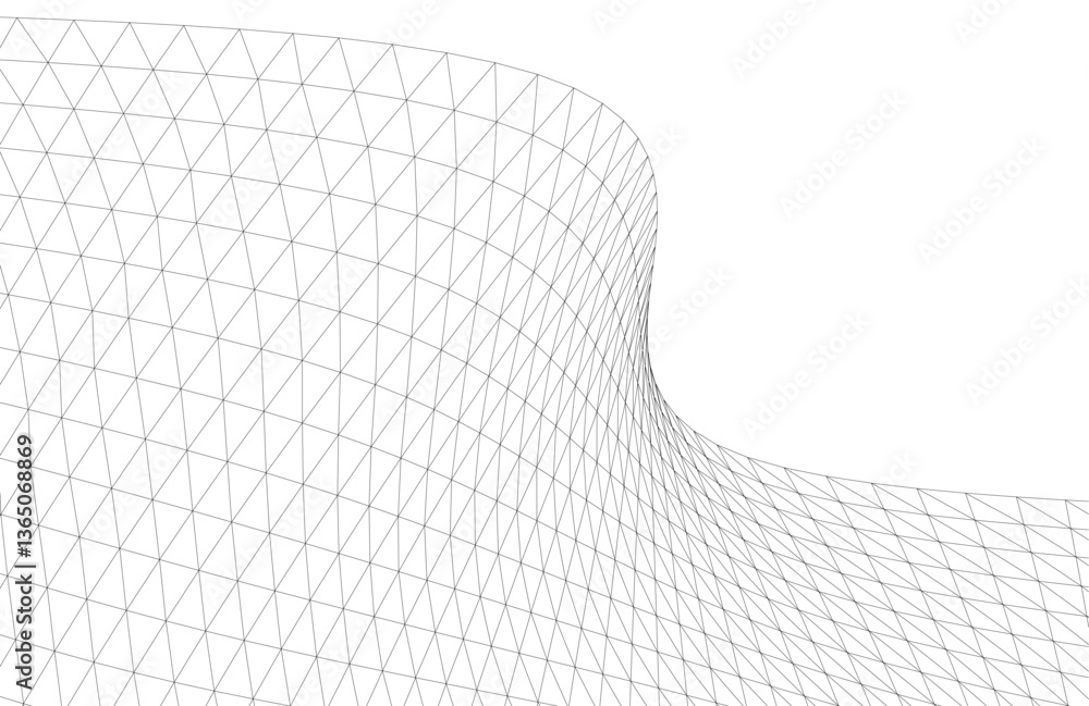 Poster abstract wireframe waves - futuristic geometric mesh background - vector illustration