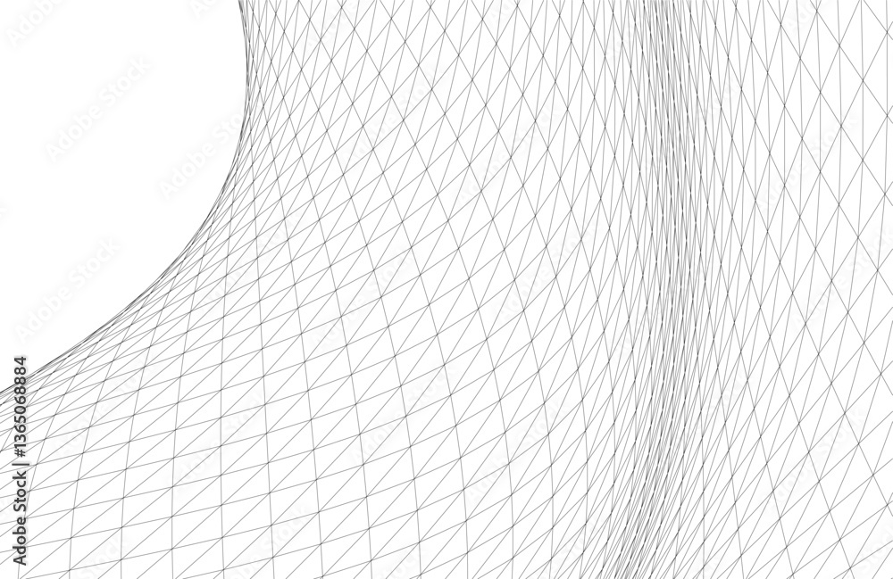 Poster abstract wireframe waves - futuristic geometric mesh background - vector illustration
