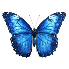 Obraz premium Vivid Blue Butterfly with Symmetrical Wing Patterns and White Spot Accents on a White Background