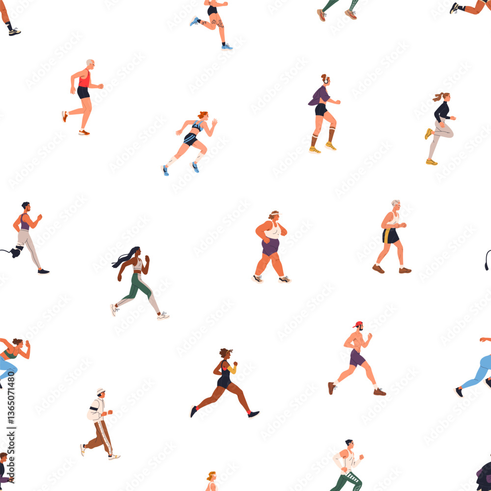Aufkleber seamless pattern, people jogging and running. active diverse characters training, endless background