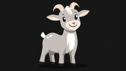Cute cartoon goat standing against black background. Possible use Children's book illustration