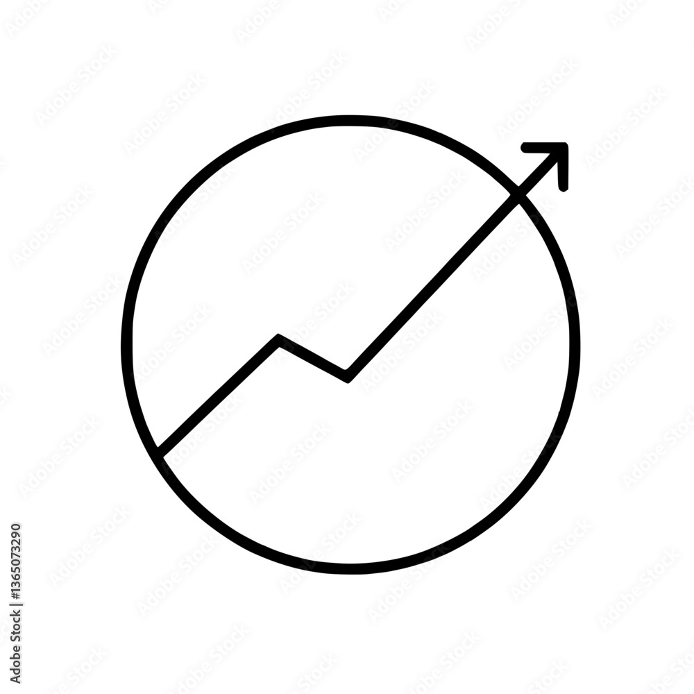 Poster upward trend in a circle: a line graph with an arrow in a circle showing growth and positive directi