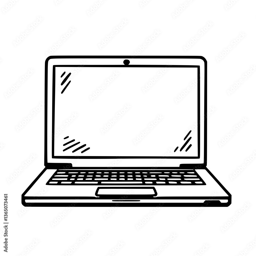 Aufkleber a monochrome illustration of a modern laptop computer the drawing features clean lines and a simple 