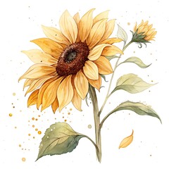Watercolor Sunflower Painting with Delicate Petals and Artistic Details