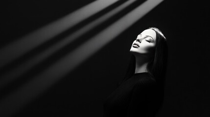 Monochromatic Portrait: Serene Woman Bathed in Light