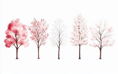 Obraz premium Seasonal Transformation of Trees Nature Scene Watercolor Art Tranquil Environment Artistic Perspective