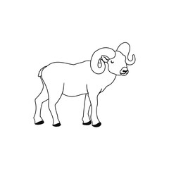 Vector Outline Illustration of Snow Sheep Isolated on White Background