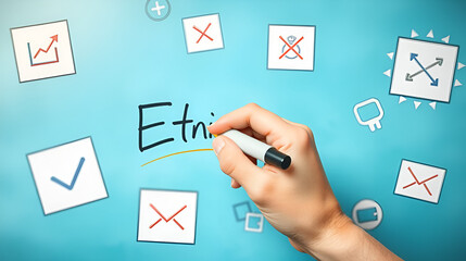 Hand writing Ethics with marker, concept background