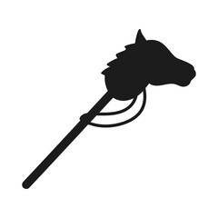 Vector Black Silhouette Icon of Toy Horse on a Stick Isolated on White Background