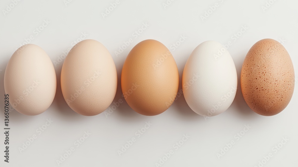 Aufkleber selection of different types of eggs displayed in a line on a neutral background during a culinary e