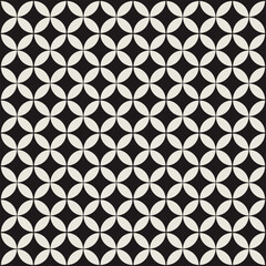 Seamless black and white geometric retro floral pattern. Repeated and decorative design that can be used for packaging, decorating, interior design, wallpapers and more.