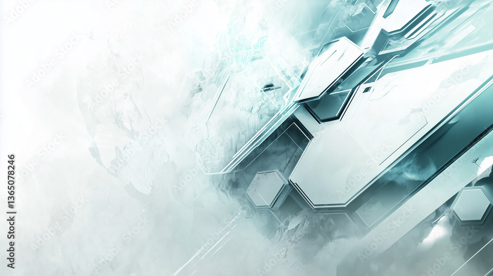 Poster abstract futuristic design featuring sharp geometric shapes and dynamic textures in a cool color pal