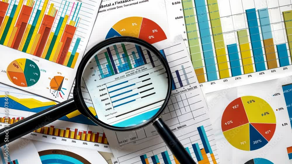 Poster detailed exploration of various business performance metrics using vibrant charts and graphs for ins