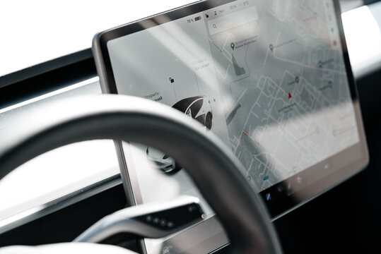 car interior, close-up view of navigator screen