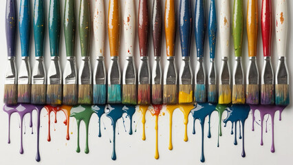 Colorful Paint Brushes with Dripping Paint Art Supplies,Background