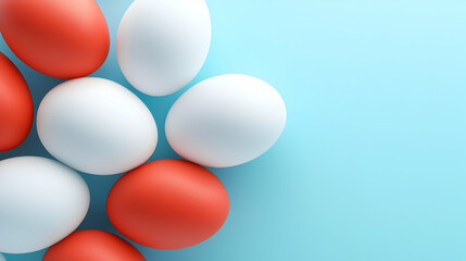 Red and White Eggs on Light Blue Background
