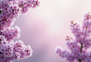 Surrounded by clusters of lilac flowers, a gentle calming blank space emerges. Tranquil setting evokes a sense of peace. Soft hues of lavender invite viewers to pause and reflect. Serenity, beauty. AI