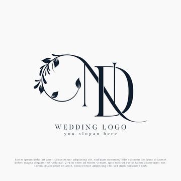 Letter ND, D N wedding monogram logo design template