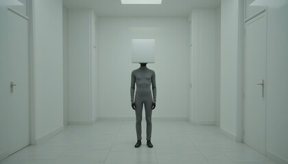 Fototapeta premium A black man with a cube-shaped head