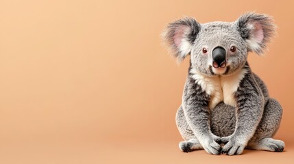 Fototapeta premium Cute Koala Bear Sitting on Orange Background with Friendly Expression